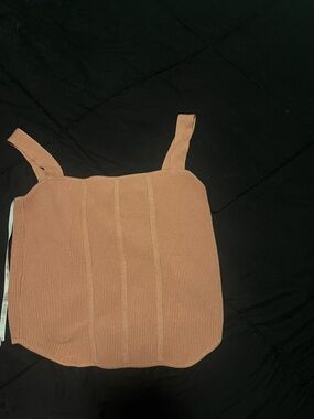 Guess Ribbed Knit Square Neck Tank Top - Rust/Tan